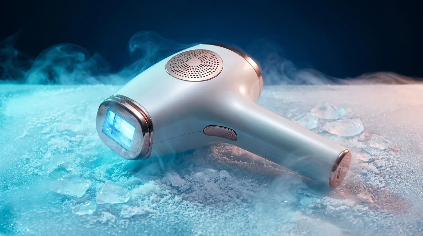 The INNZA handset resting on a frosted icy surface surrounded by cold blue mist