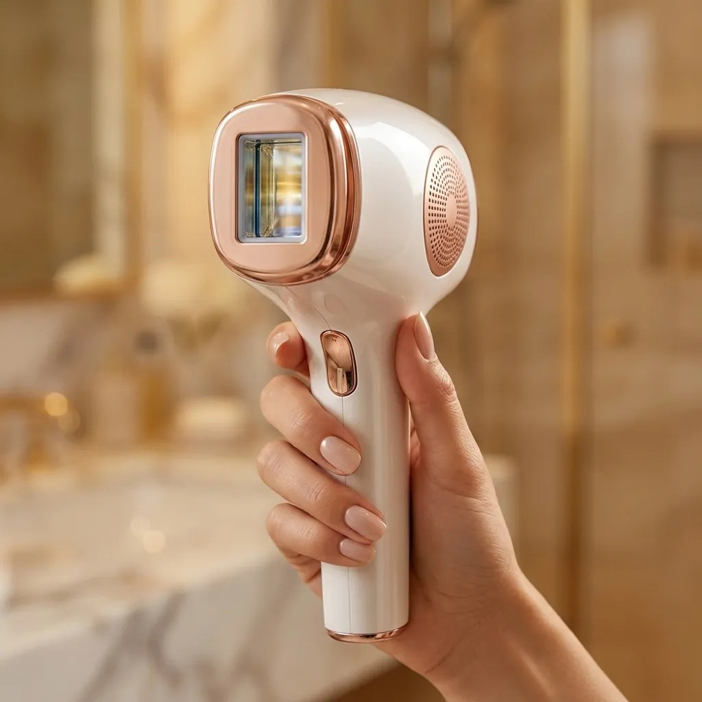 A woman's hand holding the INNZA IPL handset
