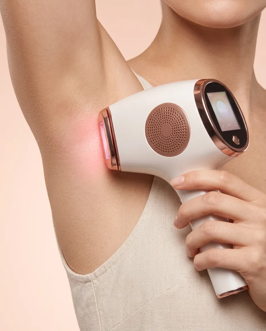 A woman treating her underarm with the INNZA IPL handset